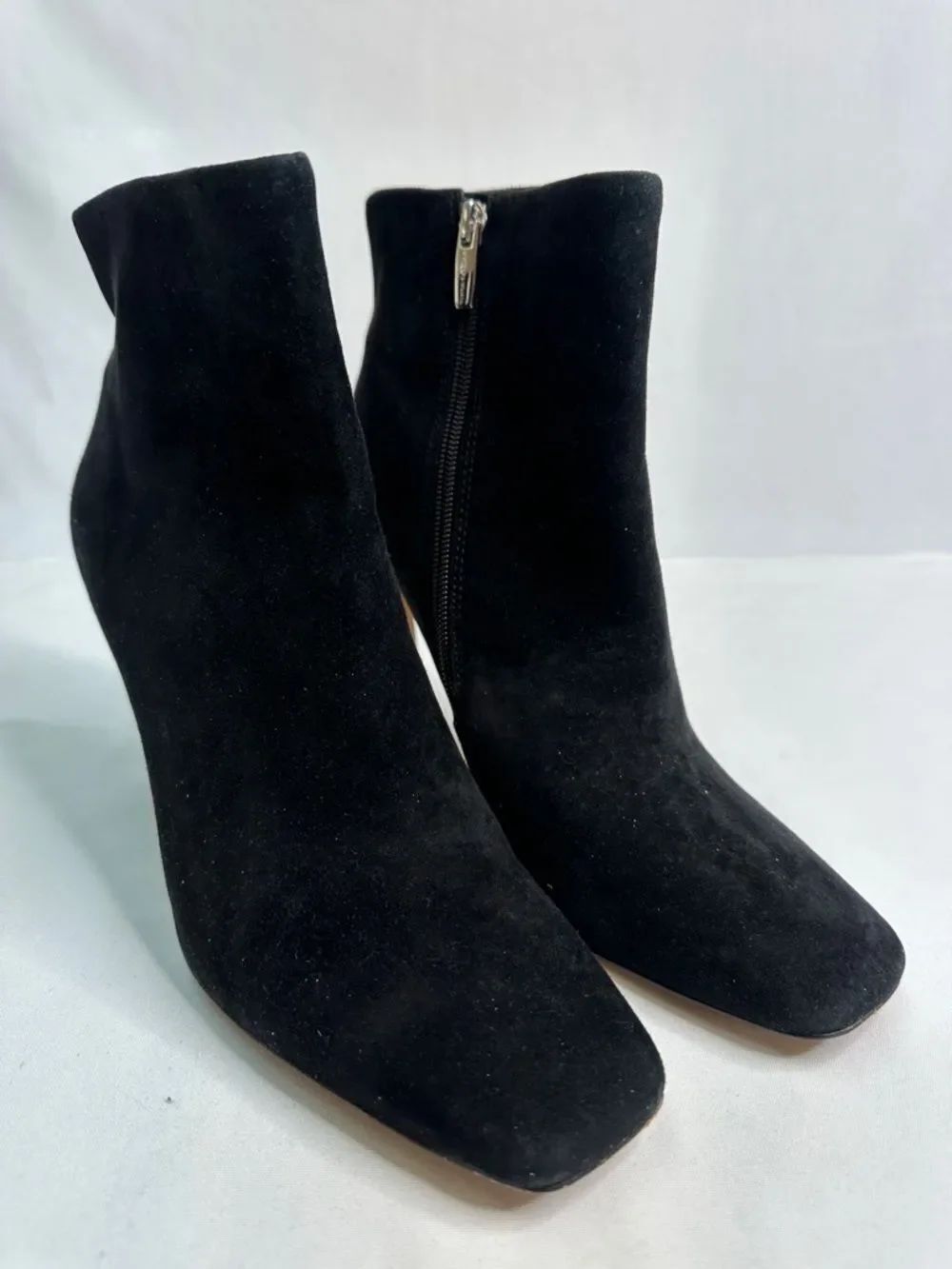 Vince Camuto Black Suede Square-Toe Ankle Booties with Side Zip